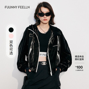 FF仿佛短外套2025年春季新款亮面黑色酷飒设计感廓形