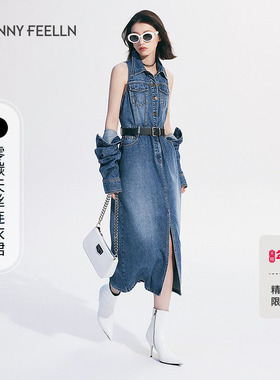 【真两件】FF仿佛2025秋季新款真两件翻领H版显瘦开衩牛仔连衣裙