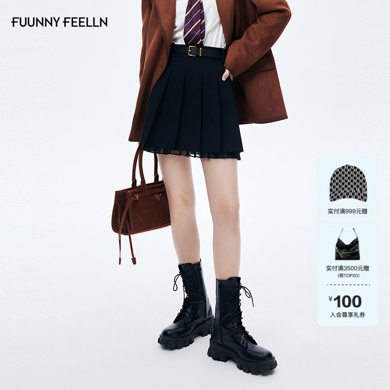 FF仿佛半身裙女2026春季新款学院风百褶百搭休闲减龄短裙半裙