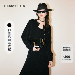 新款 FF仿佛冬季 雪尼尔连衣裙 黑色针织连衣裙女设 折扣新降