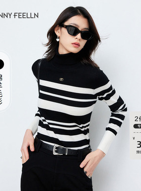 【扬子羊毛衫】FF仿佛冬季新款黑白条纹高领打底毛针织衫女