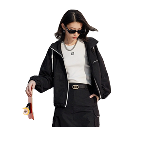 【折扣新降】商场同款FF||仿佛春夏季黑色休闲短外套女连帽运动