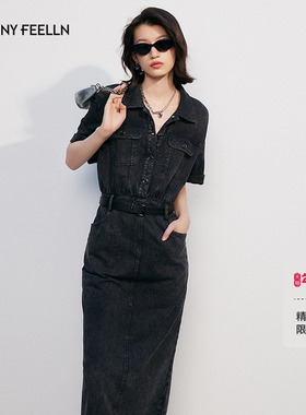 FF仿佛连衣裙2025秋新款复古翻领修身女短袖气质收腰