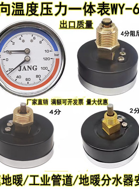 轴向温度压力一体表WY-60Z地暖用压力表水压表10/16bar气压表4分