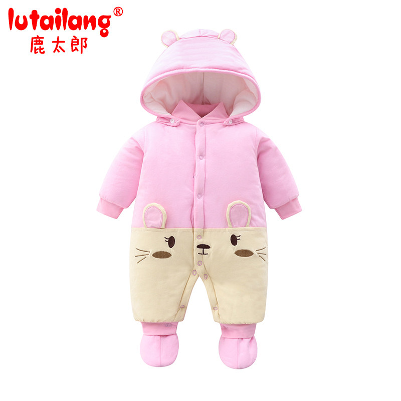 初生新生儿连体衣春秋冬装加厚婴儿包脚女宝宝抱衣服外出秋装套装