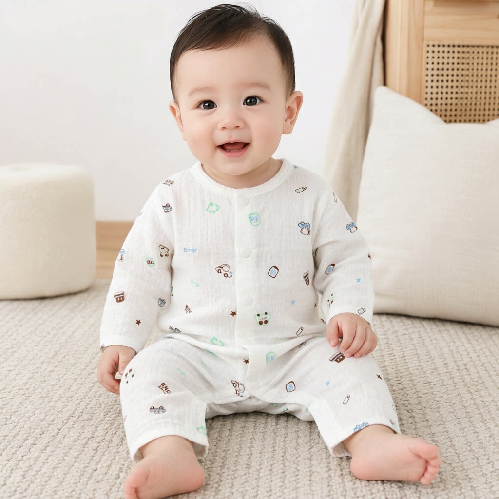 婴儿长袖空调服A标纯棉纱布图片