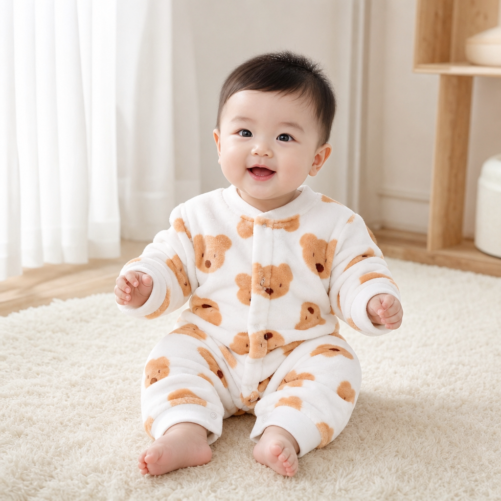 婴儿睡衣加厚法兰绒连体衣服0岁3男女宝宝1秋冬装6冬季哈衣外出服