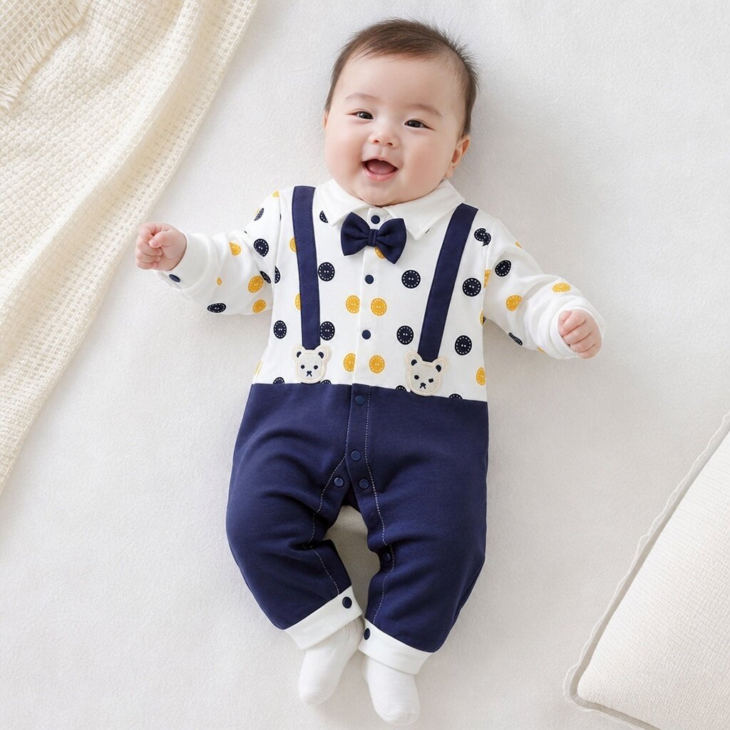秋季新款婴儿衣服3-12个月男女宝宝假两件哈衣婴幼儿背带式哈衣潮