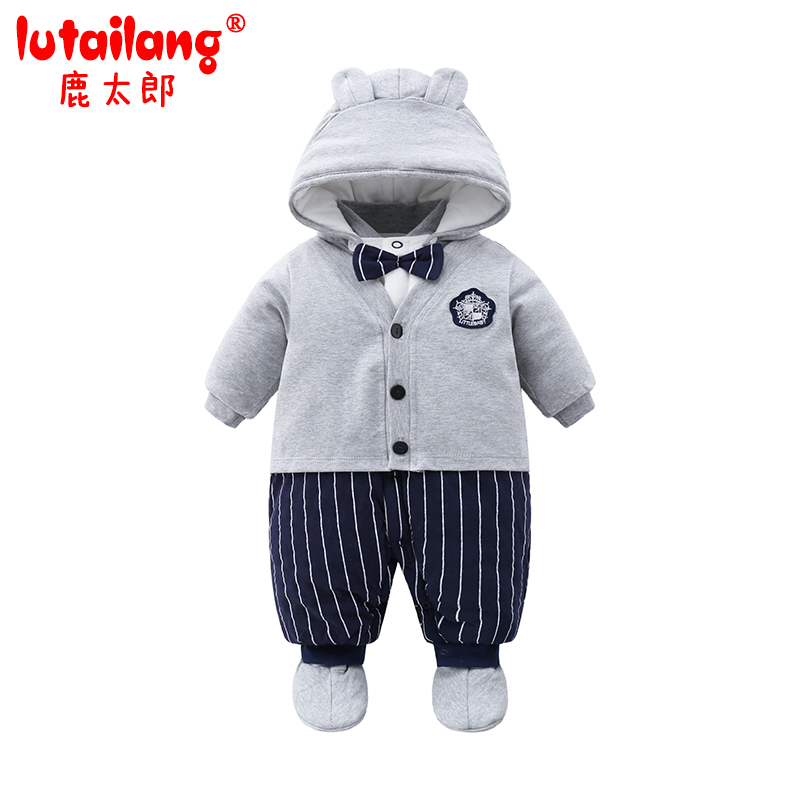 连体衣满月宝宝冬装包脚套装新生儿满月服婴儿衣服加厚外出棉袄男