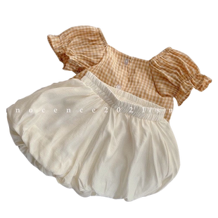 女宝宝洋气套装2026夏装新款韩版女童夏季上衣花苞灯笼短裤两件套