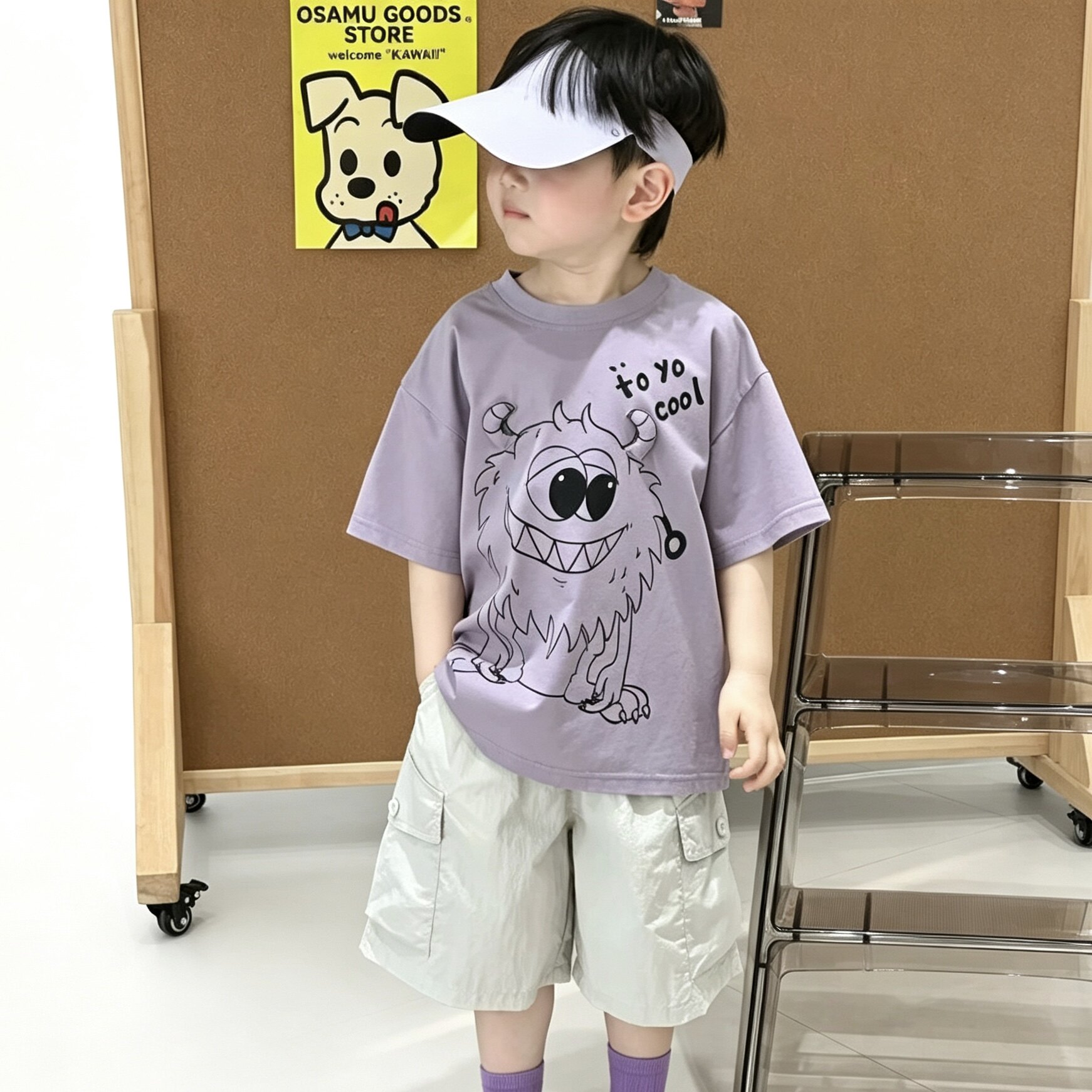 男童夏套装2026新款韩版儿童小怪兽短袖t恤帅气时髦短裤两件套潮