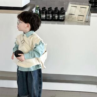 婴幼儿韩系童装男童针织马甲衬衫宝宝套装2024新款儿童春秋季两件
