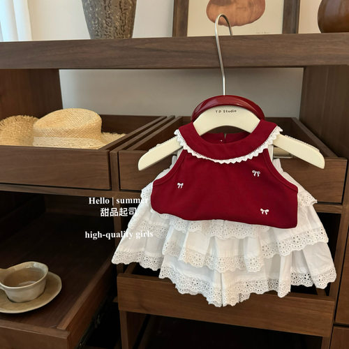 韩国童装儿童套装2025新款夏季女宝宝吊带背心半身裤裙蛋糕裙两件