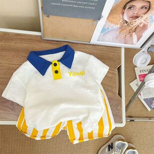 2025夏季男童短袖童装新款男童翻领儿童polo短袖两件套套装短裤
