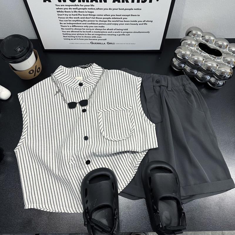 男童背心短裤套装儿童装无袖衬衫2025夏季薄款中小宝宝衬衣两件套