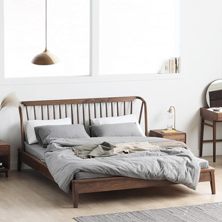 北美黑胡桃木双人床现代简约实木床1.5 1.8M家用卧室大床原木婚床