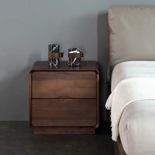 北欧实木床头柜现代简约黑胡桃木带抽屉日式 主卧储物柜床边收纳柜