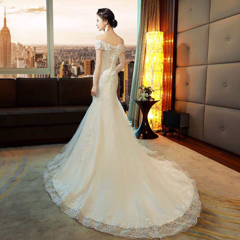 热婚纱礼服新款春季新娘结婚韩式修身显瘦一字肩鱼尾婚纱小拖尾新在类目 女装/女士精品, 婚纱/旗袍/礼服, 婚纱中 - 来自Buy2taobao.com提供专业的淘宝代购服务