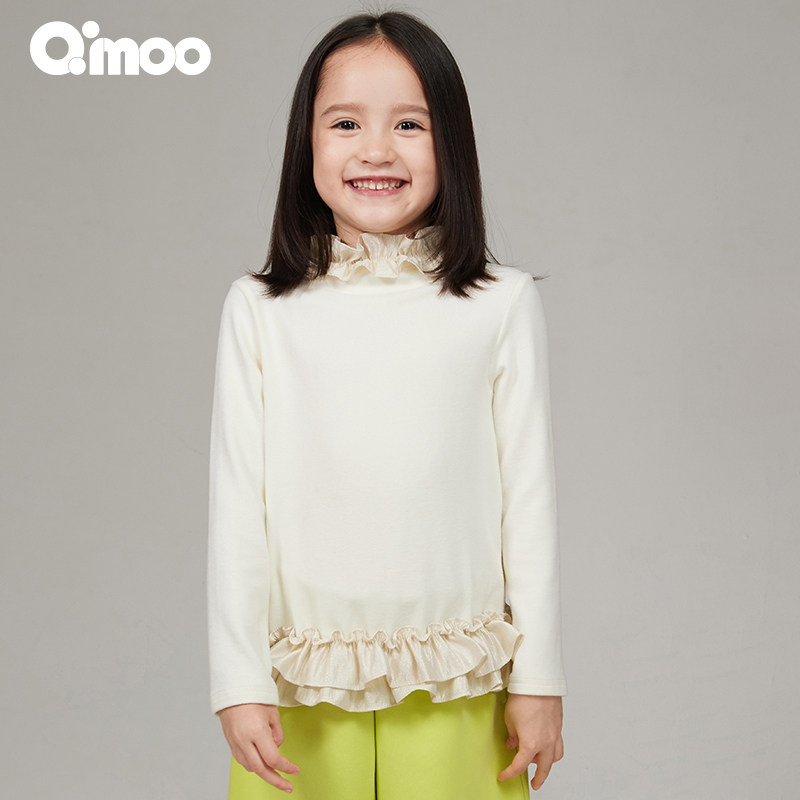 Qimoo淇木25春季新款童装女童柔软针织荷叶边套头衫QSS1TP121A