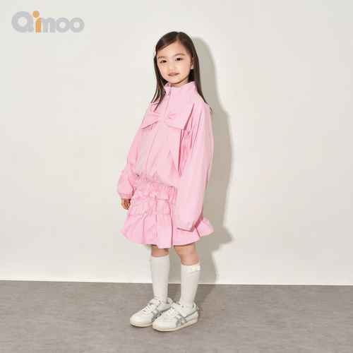 Qimoo淇木26春季新款童装女童甜美风拉链女童蝴蝶结装饰外套半裙