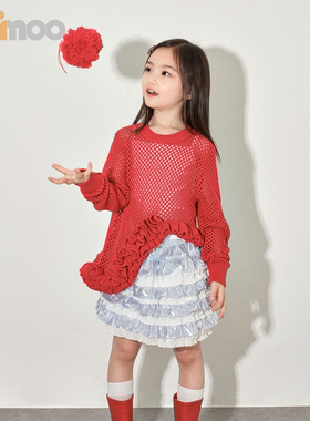 Qimoo淇木26春季新款女童装不对称荷叶边纯棉甜美罩衫QWM1TP435D