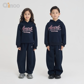 新款 童装 男女童美式 Qimoo淇木26春季 复古连帽卫衣套装 QWM1IP806P