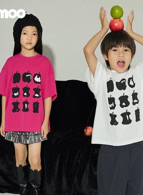 Qimoo淇木25夏季新款童装男女童宽松时尚苹果印花T恤QSS2TC117A
