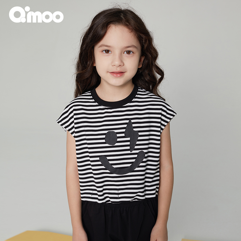 Qimoo淇木女童个性斑马短袖T恤