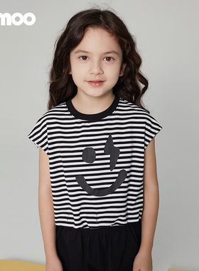 Qimoo淇木24夏季新款童装女童个性时尚斑马短袖T恤QCL2TC218B