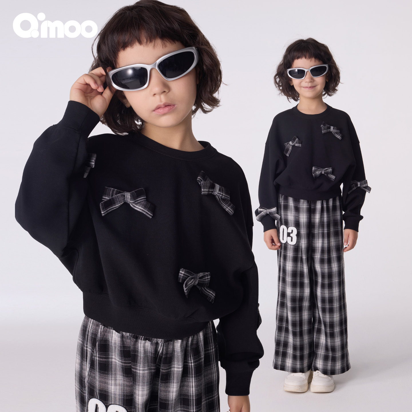 Qimoo淇木25秋季新款童装女童立体蝴蝶结卫衣套头衫QSS3TC203B