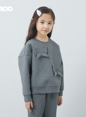 Qimoo淇木25冬季新款童装女童蝴蝶结舒适圆领长袖卫衣QSS4TC101A