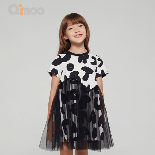 Qimoo女童夏季网纱拼接连衣裙