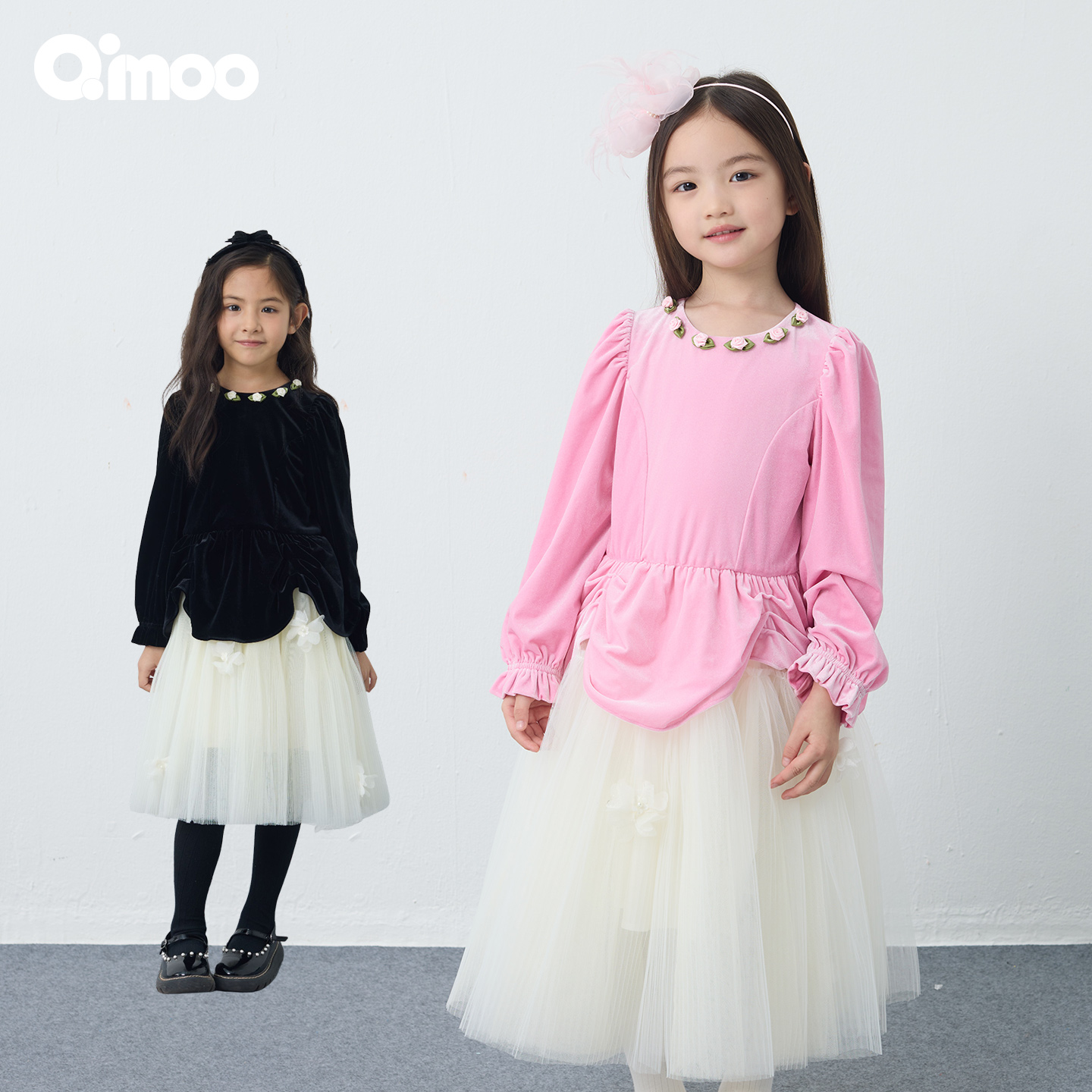 Qimoo秋冬新款儿童丝绒连衣裙