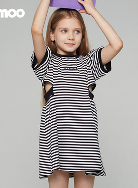 Qimoo淇木24夏季新款童装女童个性时尚斑马短袖连衣裙QCL2LP216B