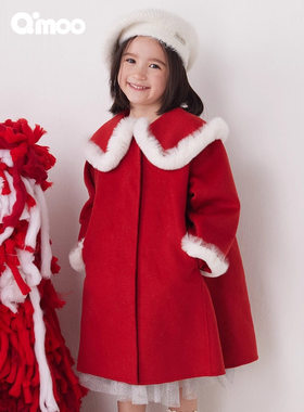 Qimoo/淇木冬季新款童装女童双面毛呢撞色大衣QCL4DW311C