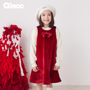 QCL4TP351C 蝴蝶结毛衣连衣裙套装 QCL4LP331C 淇木冬童装 Qimoo