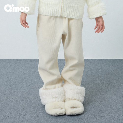 Qimoo淇木条绒雪尼尔直筒长裤