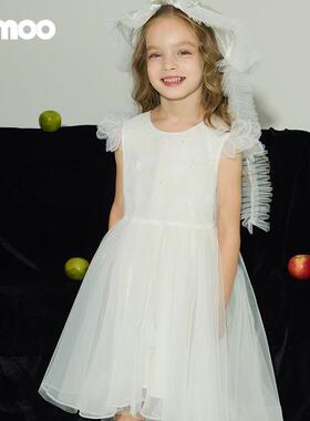 Qimoo淇木25夏季新款童装女童花朵珍珠高定优雅连衣裙QSS2LP141A