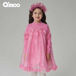Qimoo淇木秋季新款柔软舒适高定女童公主长袖连衣裙QCL3LC349C