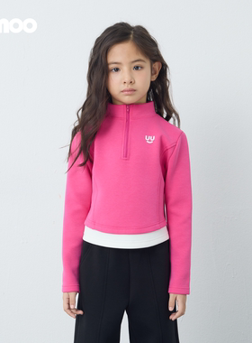 Qimoo淇木25冬季新款童装女童运动风长袖加绒套头上衣QSS4TP207B