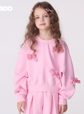 Qimoo淇木25秋季新款童装女童甜美丝绒蝴蝶结圆领卫衣QSS3TC204B