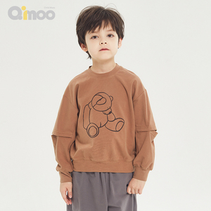 淇木Qimoo商场同款儿童休闲潮流圆领套头卫衣男童新款QMT3TC105A