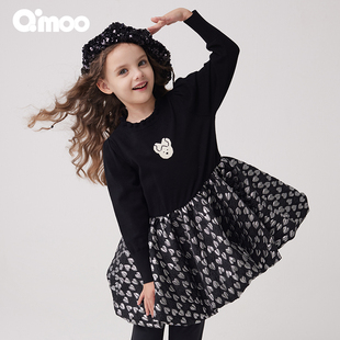 童装 新款 女童蓬蓬裙提花甜酷可连衣裙QCL4LP166A 淇木冬季 Qimoo