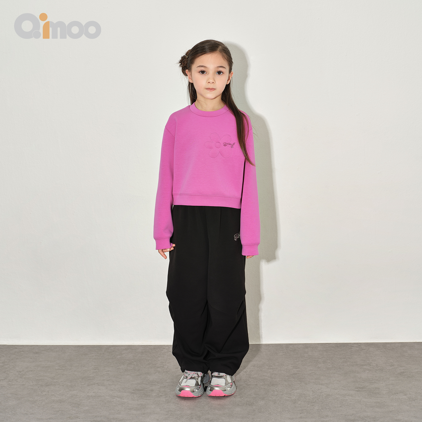 Qimoo淇木26春季新款童装女童花朵可爱个性松弛卫衣长裤子套装,童装/婴儿装/亲子装,套装,淘宝优惠券,粉丝福利购,淘宝优惠卷