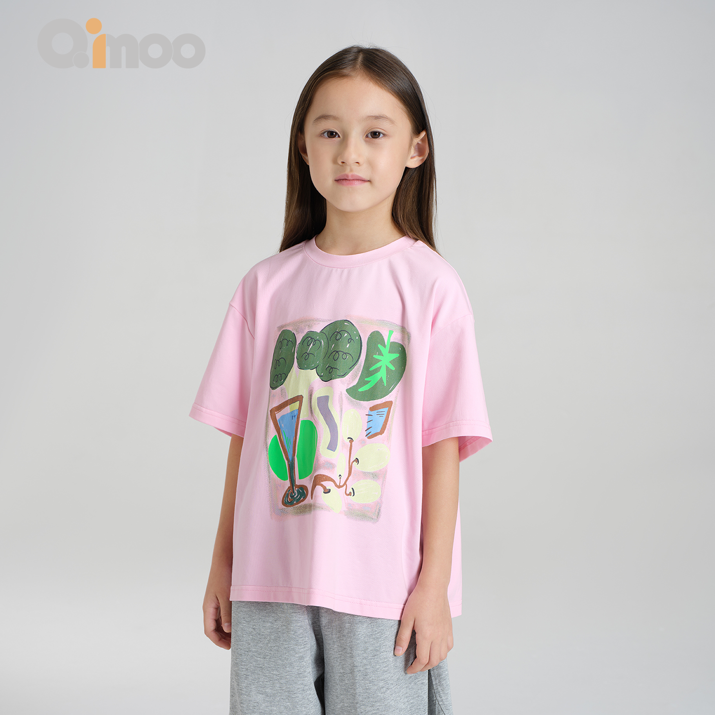 Qimoo淇木26夏季新款童装女童艺术感手绘图案亲子款T恤QWM2TC130A