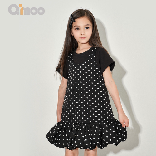Qimoo淇木26春季新款女童装假两件花苞蝴蝶结连衣裙QWM1LP428D