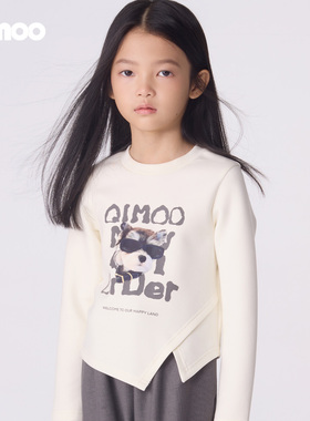 Qimoo淇木25秋季新款女童舒适数码印花开叉圆领长袖T恤QSS3TP214B