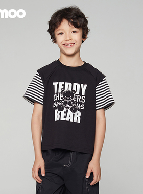 Qimoo淇木夏季新款童装男童宽松字母套头短袖T恤QCL2TC227B