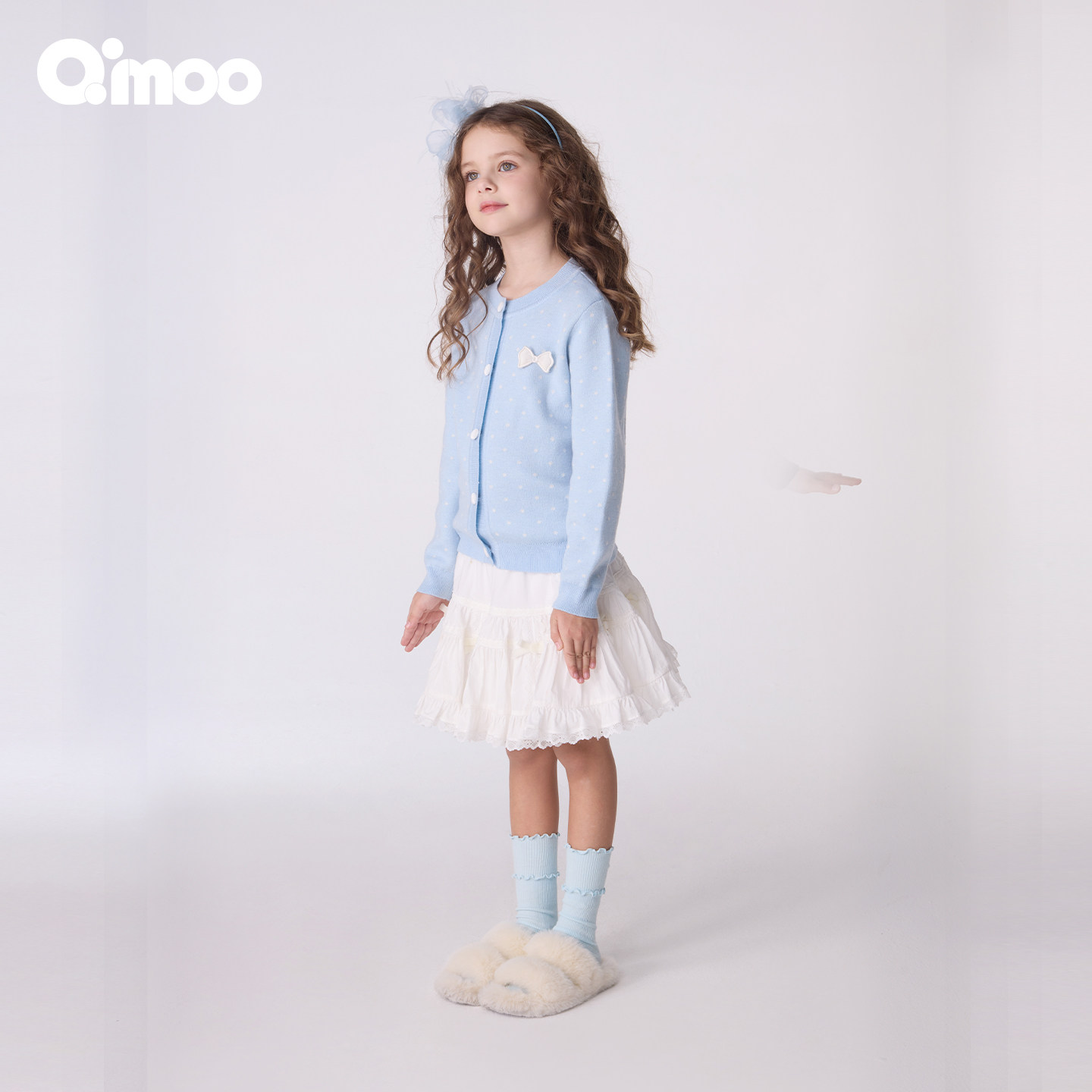Qimoo淇木秋季新款童装女童亲肤波点蝴蝶结毛织开衫QSS3NP437D,童装/婴儿装/亲子装,毛衣/针织衫,淘宝优惠券,粉丝福利购,淘宝优惠卷