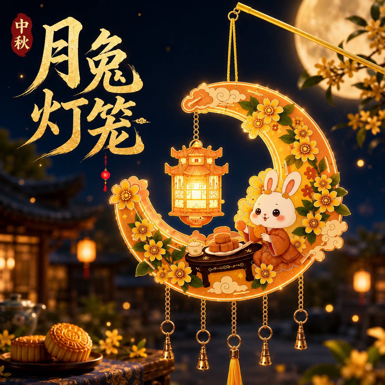中秋节手工灯笼儿童月牙花灯手工DIY材料2026新款幼儿园手提发光